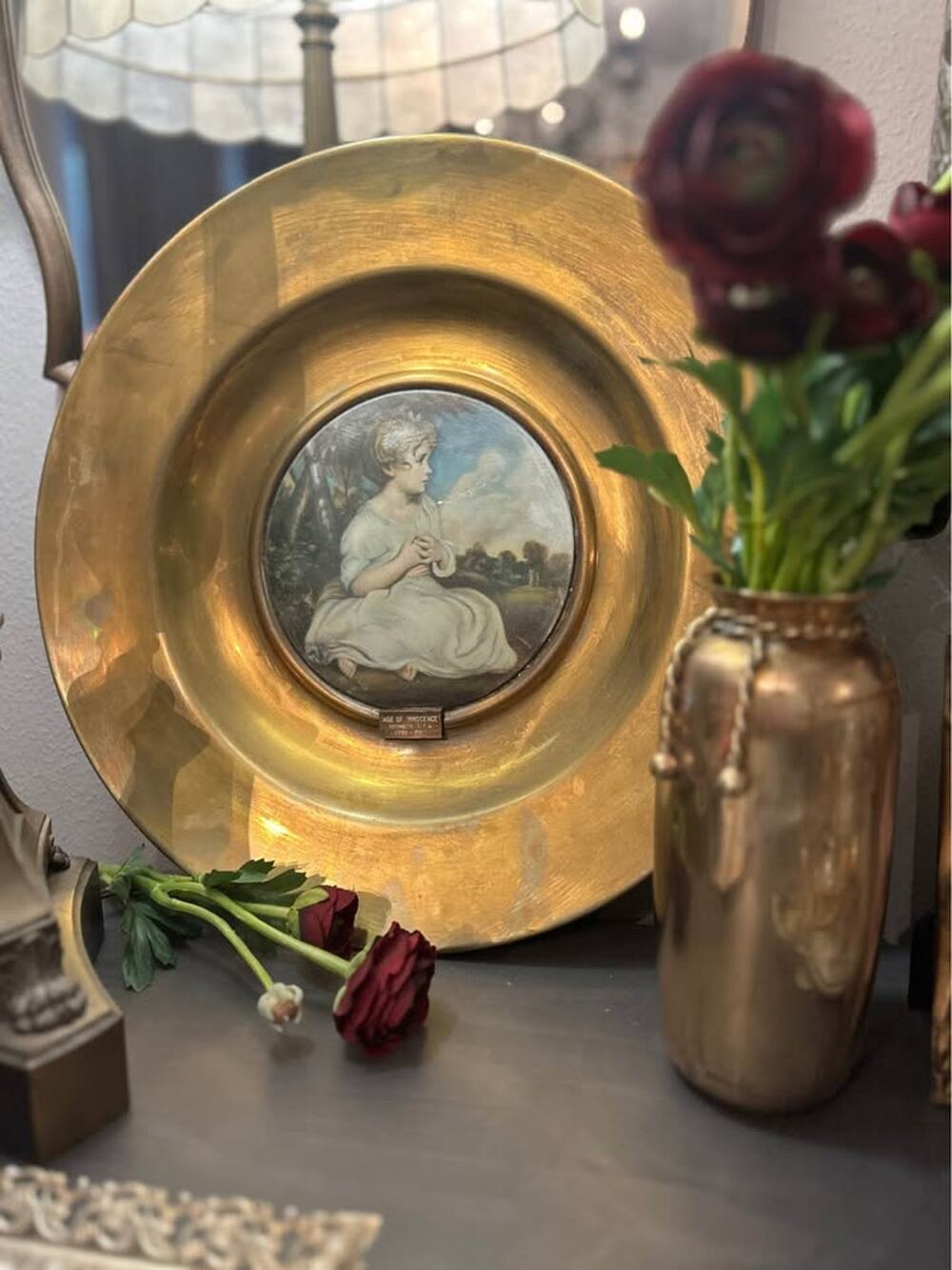 Large Vintage Brass Trafford Plaques “Old Masters” Wall Plaque Age of Innocence